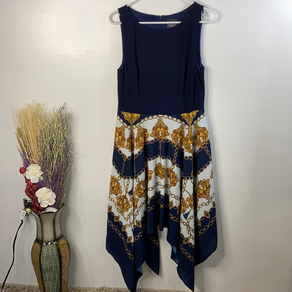 Adrianna Papell Handerchief Hem Mixed Print Dress